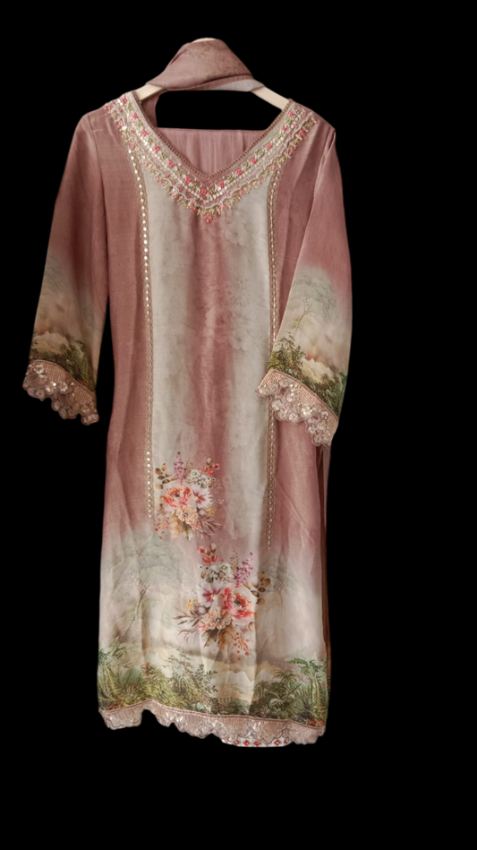 Brown, Kurta with Trousers & Dupatta #KS-A24-SK-1119