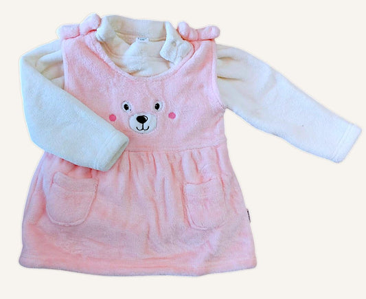 Mee Mee Pink Fur Pinafore Set for Girls | Soft Fabric with Cute Sheep Embroidery