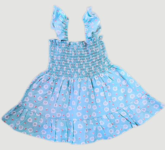 Mee Mee Blue Polka Dot Smocked Cotton Frock with Ruffled Straps