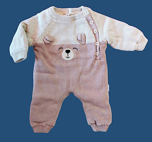 Mee Mee Brown Acrylic Cable Knit Romper with Cozy Lining & Button Closure