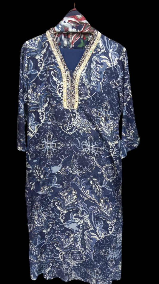 Blue, print, Kurta with Trousers & Dupatta #KS-A24-SK-1166