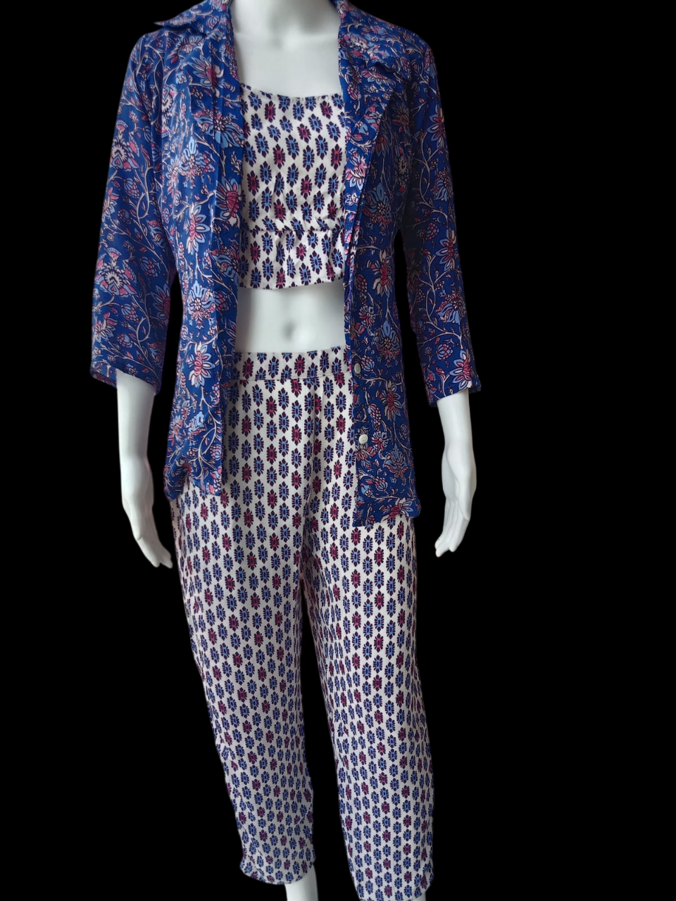 Florals on grey three piece cotton co-ord set #KS-S25-CD-0080