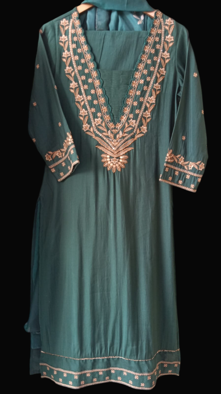 Green; Kurta with Trousers &; print Dupatta #KS-A24-SK-1100