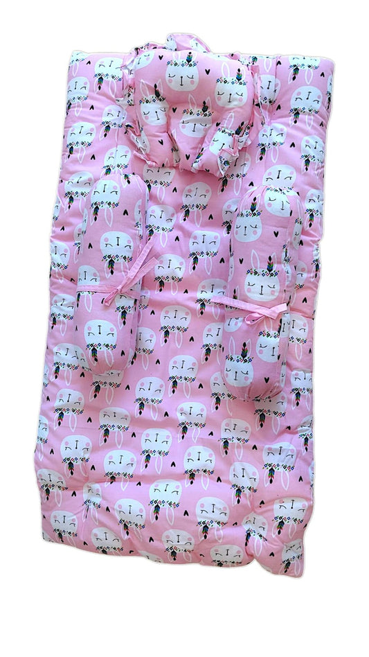 Fabrify Baby 100% Cotton Mattress Set Gadda Set Cloud Print - Pink