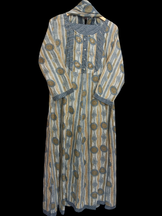 Grey ,Embroidered Kurta with Trousers & Dupatta #KS-S25-SK-1309