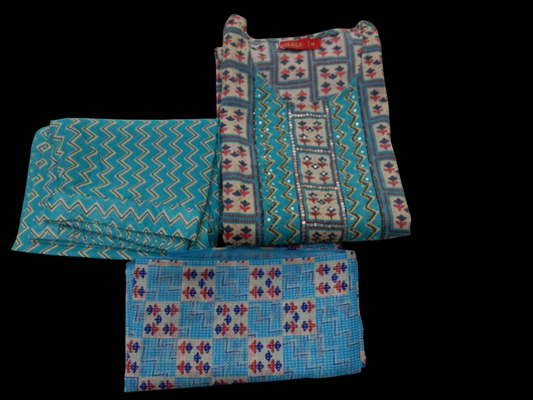 Grey Kurta, with Trousers &; print Dupatta #KS-S25-SK-1108