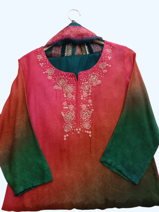 Fuschia, colour Kurta with Trousers &; Print Dupatta #KS-A24-SK-0159