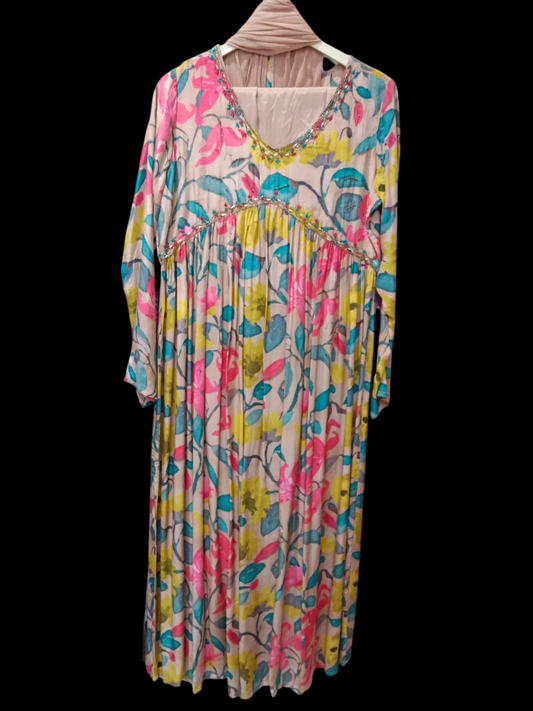 Cream, Aliya-Cut Kurti Pant With Dupatta #KS-A24-SK-0563