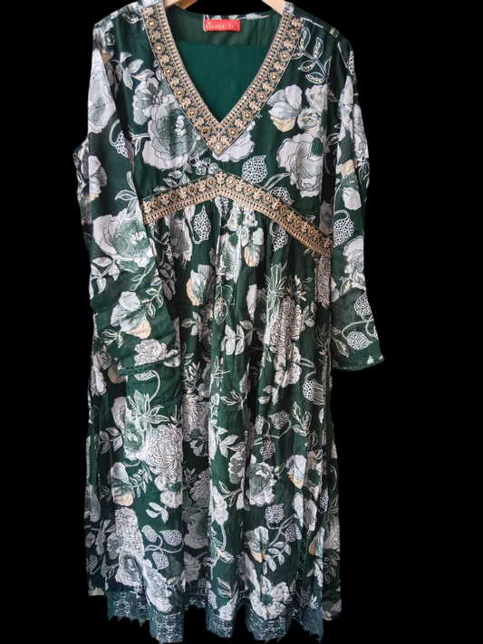 ,Green Aliya-Cut Kurti Pant With Dupatta #KS-A24-SK-0992