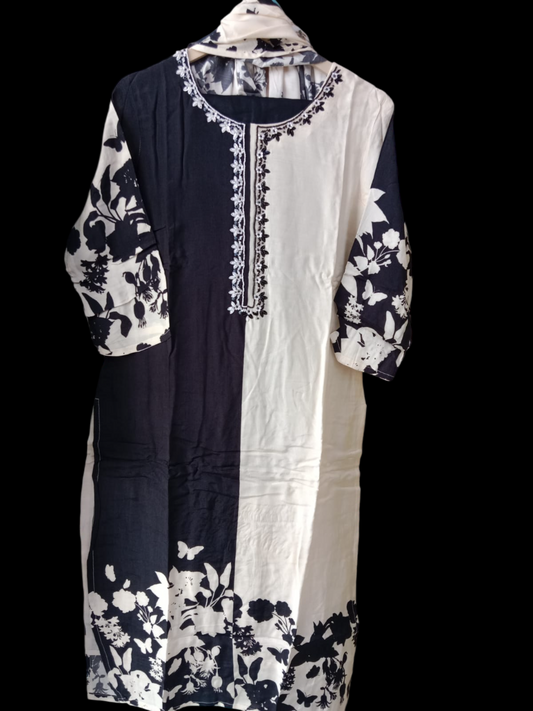 Cream, Kurta with Trousers & simple Dupatta #KS-A24-SK-0148