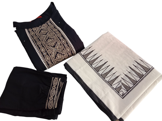 Black Kurta with Trousers & print Dupatta #K-S-24-SK-13-121