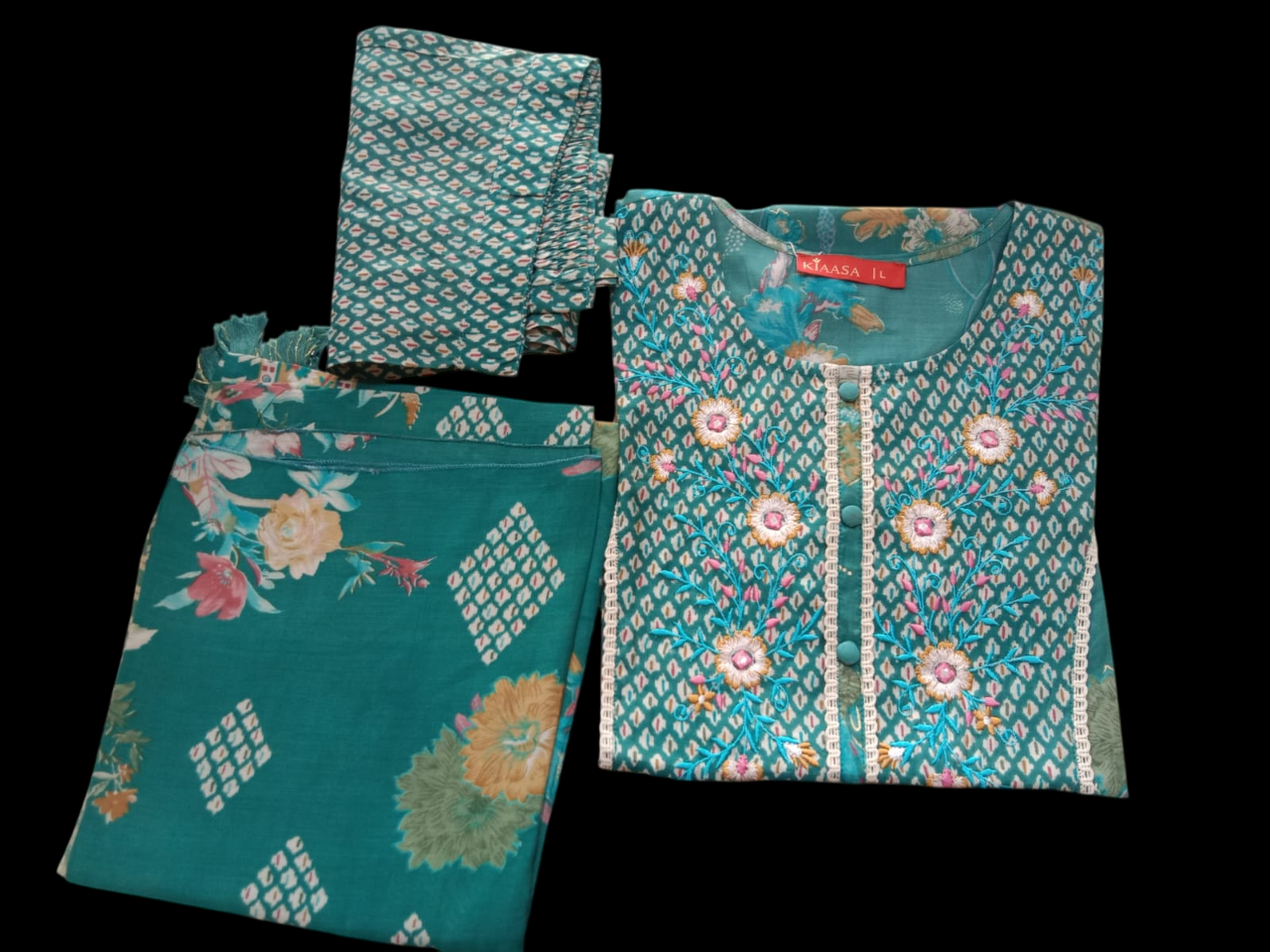 Green & Kurta with Trousers & print Dupatta #KS-S25-SK-1299