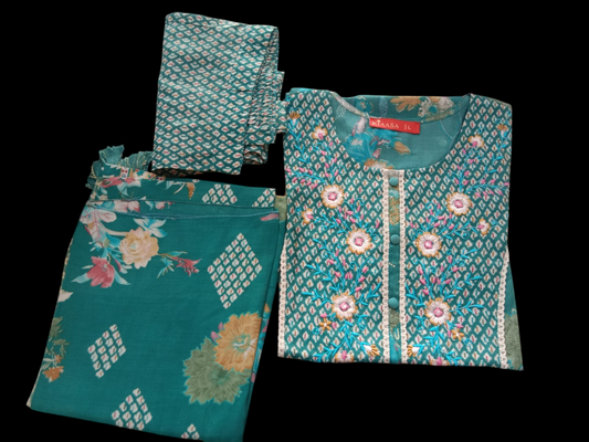 Green & Kurta with Trousers & print Dupatta #KS-S25-SK-1299