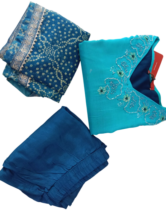 Blue Kurta with Trousers & print Dupatta #KS-A24-SK-0158
