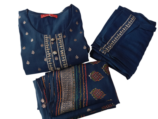 Blue Kurta with Trousers & print Dupatta #KS-A24-SK-0035