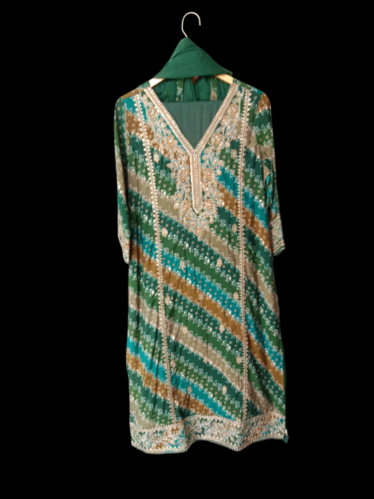 green Embroidered Kurta with Trousers & Dupatta #KS-A24-SK-0507