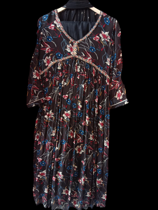 Aliya cut Embroidered Kurta with Trousers & Dupatta# ks-a24-sk-1084