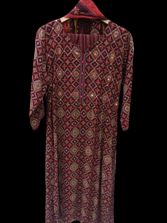 Embroidered Kurta with Trousers & Dupatta #KS-S24-SK-1065