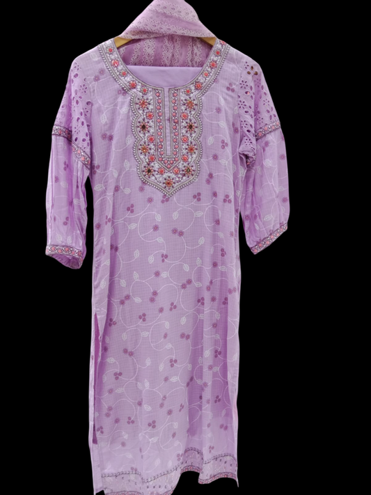 Embroidered Kurta with Trousers & Dupatta# ks-a24-sk-0989