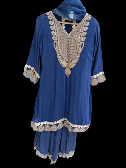 Embroidered Georgette Kurta Sharara with Dupatta  #KS-A24-SK-1121