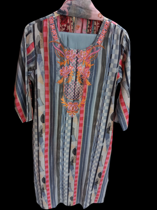Embroidered Kurta with Trousers & Dupatta #KS-A24-SK-0480