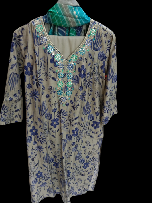 Embroidered Kurta with Trousers & Dupatta #KS-A24-SK-0482