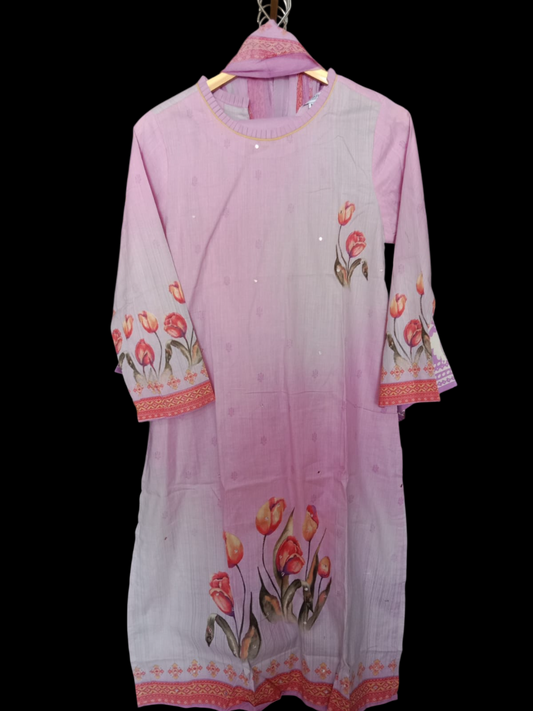 Embroidered Kurta with Trousers & Dupatta #KS-SS25-SK-0001