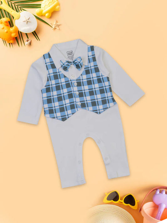 Meemee Cotton Romper in Blue and White Plaid for Baby Boys - Adorable and Comfortable Outfit