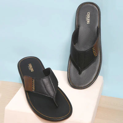 Coolers Casual Tan Black Slippers For Men AVN-13 By Liberty