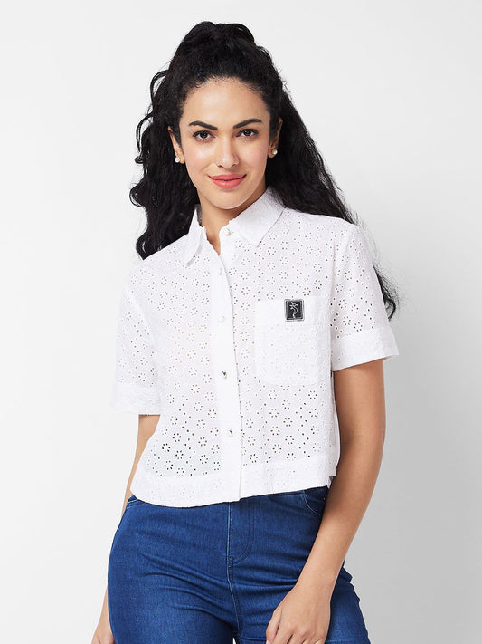Spykar White BLACK Solid Shirt For Women #WSHSOS1BD109
