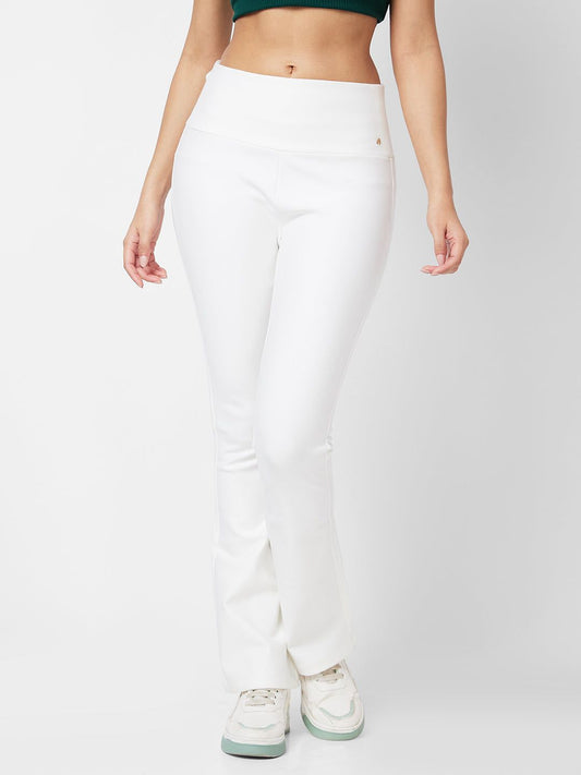 Spykar High Rise Boot Cut White Knits Pant For Women #WKTR1BD025