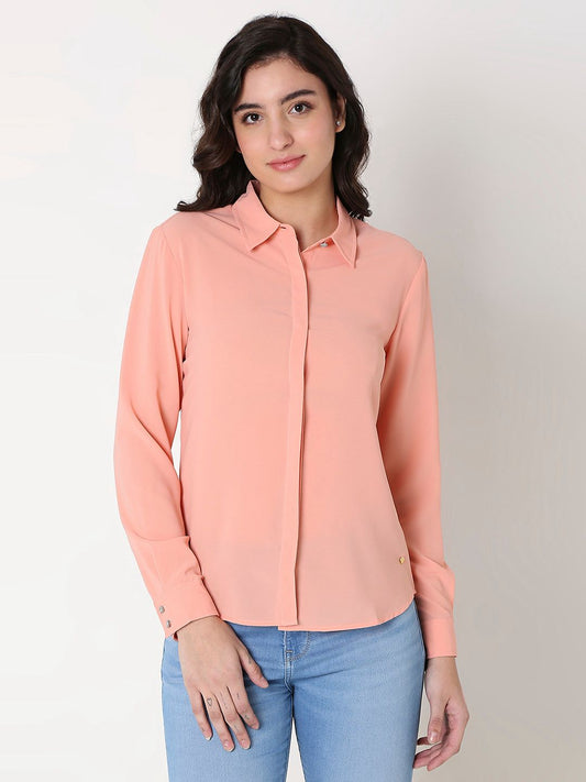 Spykar Women Coral Long Sleeves Shirt #WSHSOS1BD089