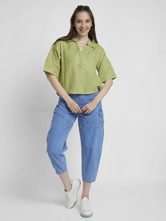 Spykar Women Light Blue Cotton Baggy Fit Crop Length Clean Look Jeans #WDNYNR2BC194