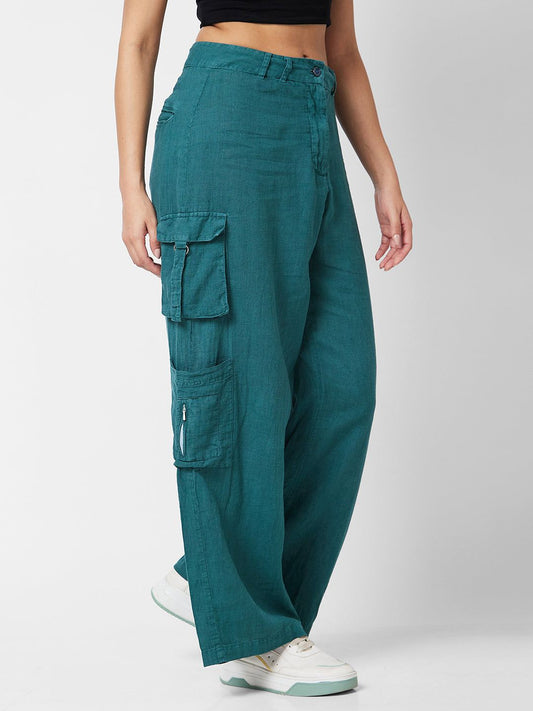 Spykar High Marine Teal  PINK CLAY Trousers For Women #WTRCG1BD020