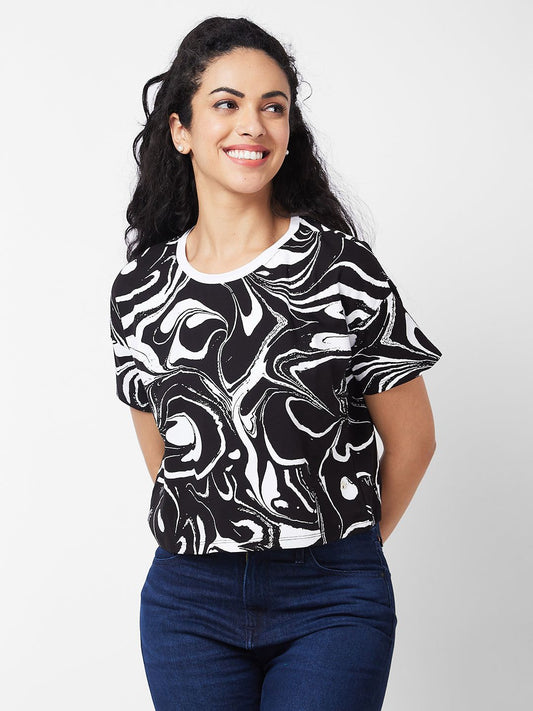 Spykar Round Neck Half Sleeves Black T-shirt For Women #WKTFT1BD082