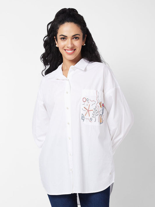 Spykar White Solid Shirt For Women #WSHSOS1BD113
