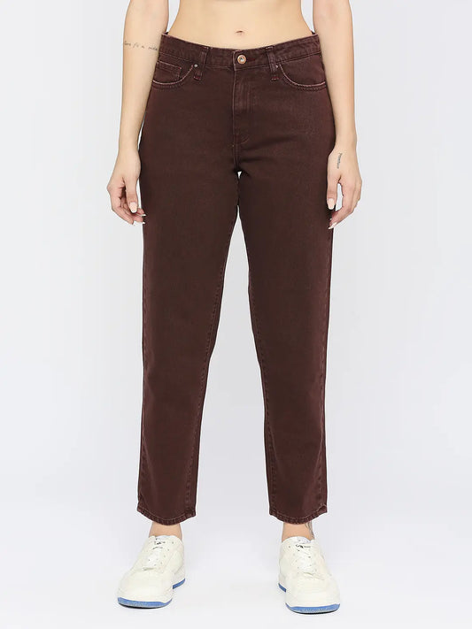 Spykar Women Cadbury Brown Lycra Mom Fit - Clean Look High Rise Jeans- #WDYNR1BC031