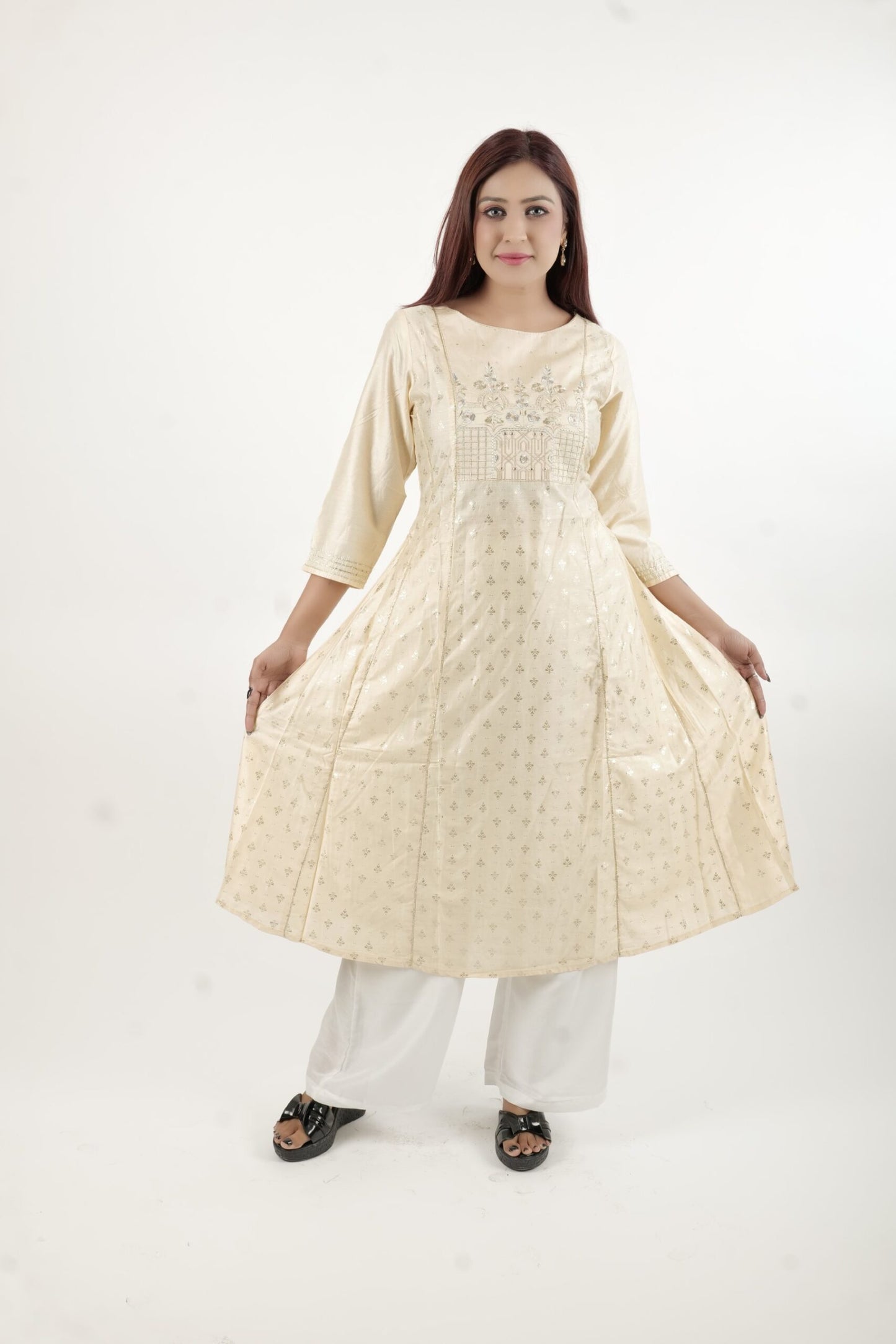 Cream Embroidered Kurta With A Line Hemline Detailing #K-S-KR-01-094