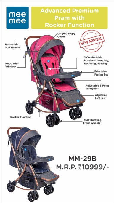 Comfortable Pram with 3 Seating Position(Light Blue)