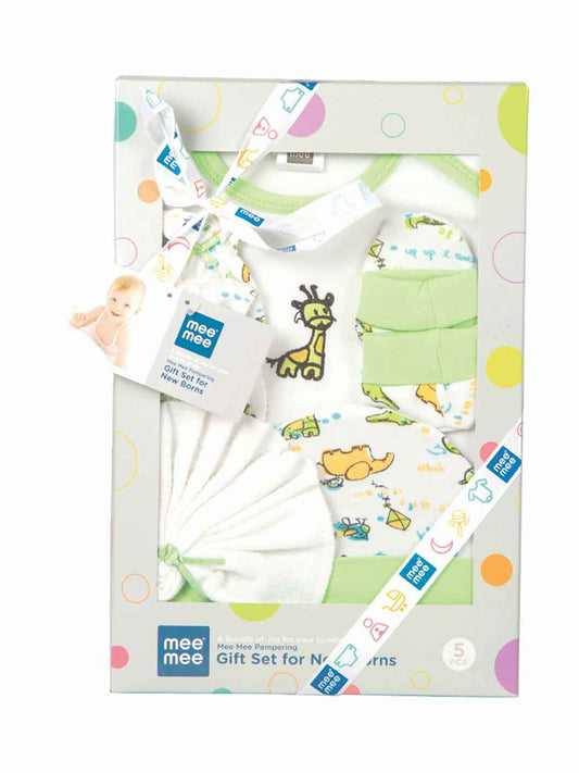 Mee Mee Soft Cotton Newborn Gift Set 5 Pcs | Clothing Hamper Baby Gift Set for Newborn 0-3 Months | Unisex Gift Set for Baby Boy & Baby Girl | Skin-Friendly Baby Clothe