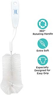 Mee Mee 360° Movable Silicone Bristle Baby Feeding Bottle Cleaning Brush & Nipple Cleaner | Ergonomic Handle | Easy to Clean Narrow & Wide Neck Feeding Bottles | BPA Free, Easy Hanging Storage (White)