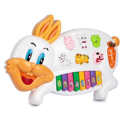 KEZAM Plastic Rabbit Musical Piano | 3 Modes with Animal Sounds, Flashing Lights, and Music | Early Development Toy for Boys and Girls (Multicolor)
