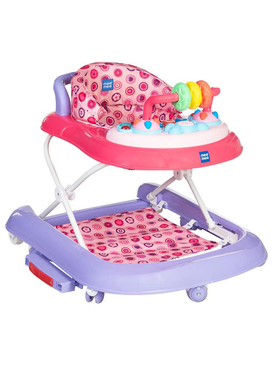Mee Mee Musical Baby Walker with Adjustable Height & Play Tray – Comfort & Safety (Pink)