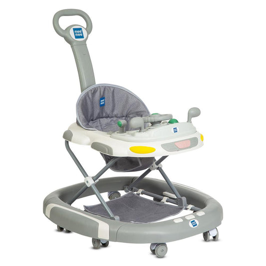 Mee Mee Adjustable Baby Walker with High Backrest & Toy Tray for Safe Playtime (Grey)