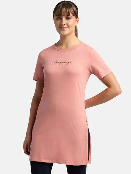 #A142 Super Combed Cotton Printed Fabric Relaxed Fit Long length T-Shirt With Side Slit