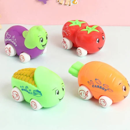Friction-Powered 4-Pack Veggie Toys for Kids, Imaginative Play, Motor Skill Development, 12M+
